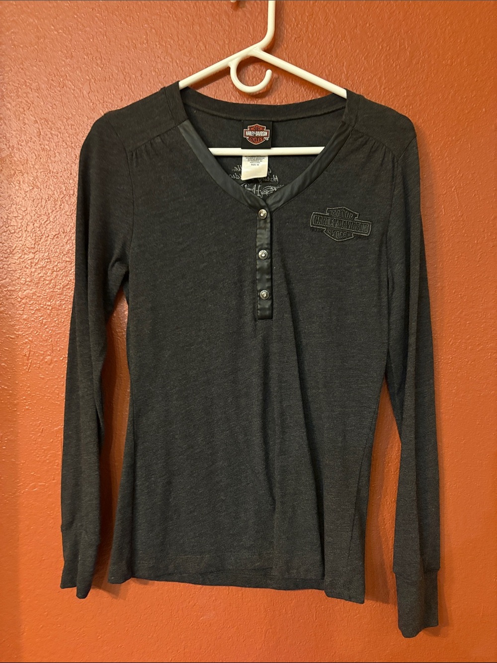Harley-Davidson Women's Long Sleeve Henley Top - Charcoal